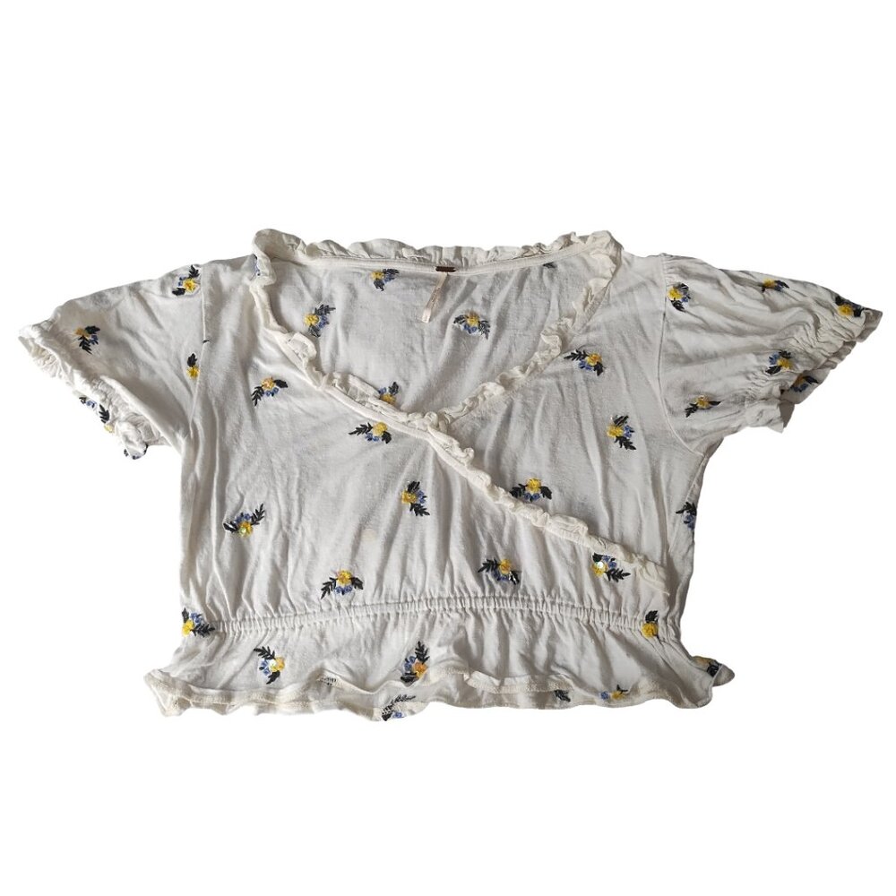 Free People Full Bloom Embroidered Cropped Ruffle Top Ecru Combo | Size US S